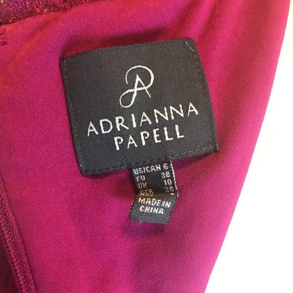 Adrianna Papell Fushia Pink Embroidered Lace Dress Fit & Flare Size US  6 EU 38 - Picture 7 of 8